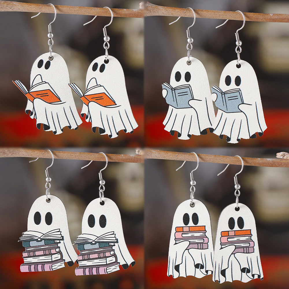Ethnic Fashion Book - Cross-Border Halloween Book Ghost Earrings Wooden