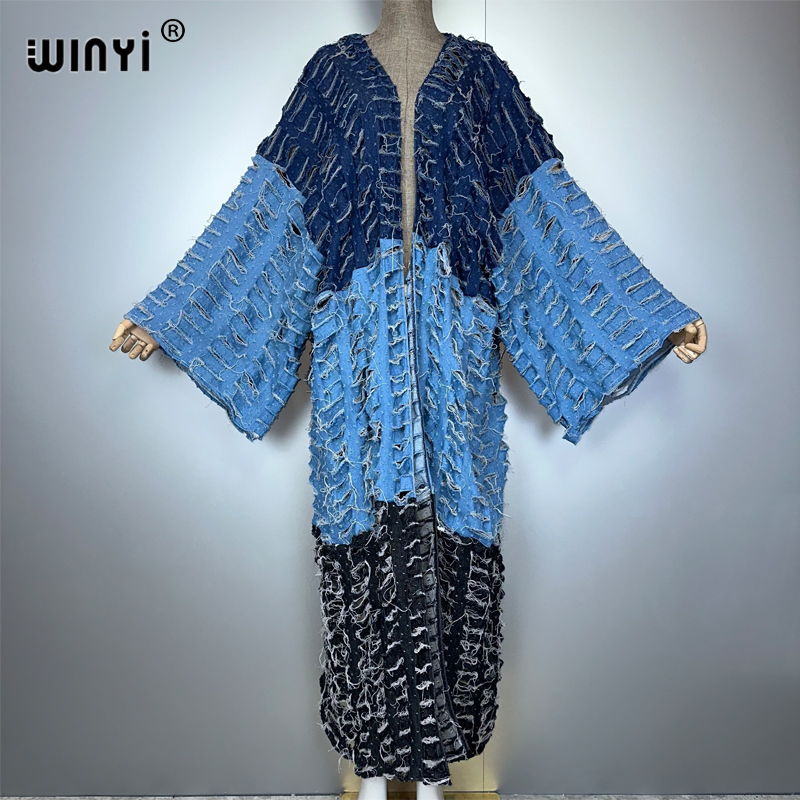 Kaftan Women Boho - WINYI kimono Colour matching denim cardigan