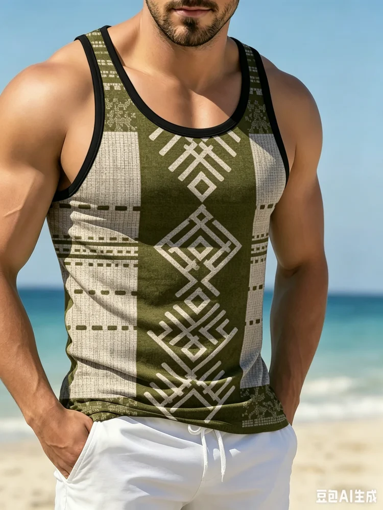 Men'S Ethnic Fashion Trends - Vintage Ethnic Geometric Tribal Splicing Men