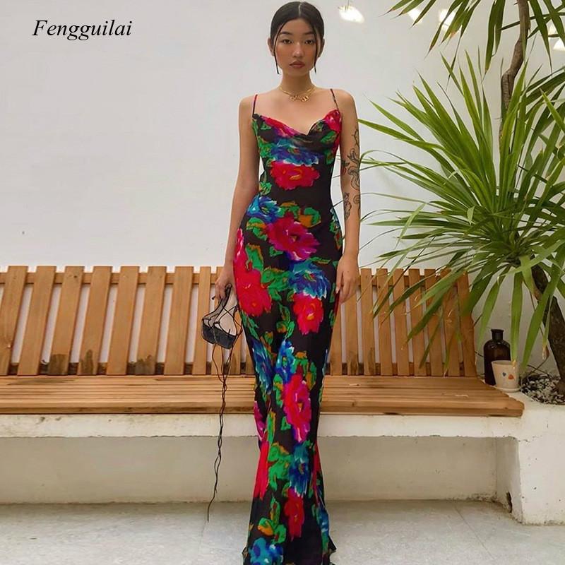 Kaftan Women Boho - Floral Print Summer Spaghetti Strap Women