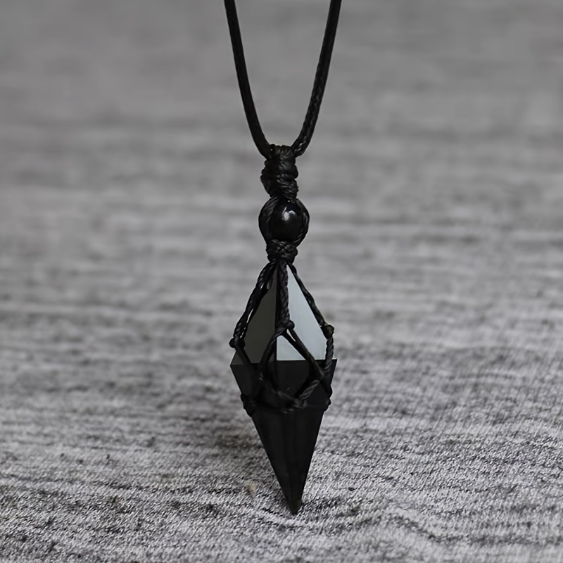 Fashion Ethnic Wear For Men - Black Obsidian Arrowhead Crystal Pendant Necklace