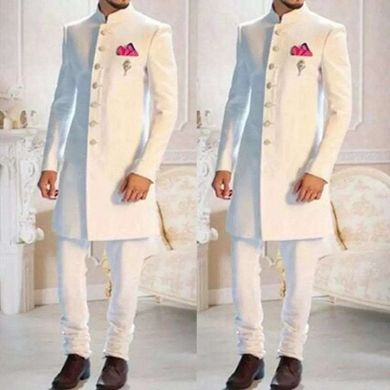 Fashion Ethnic Wear For Men - Fashion Design White Stand Collar Single
