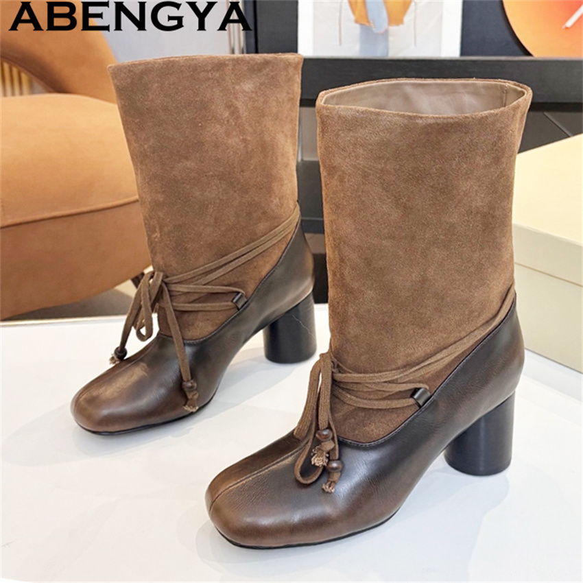Ethnic Fashion Week - ABENGYA Chunky Heel Mid Calf Boots