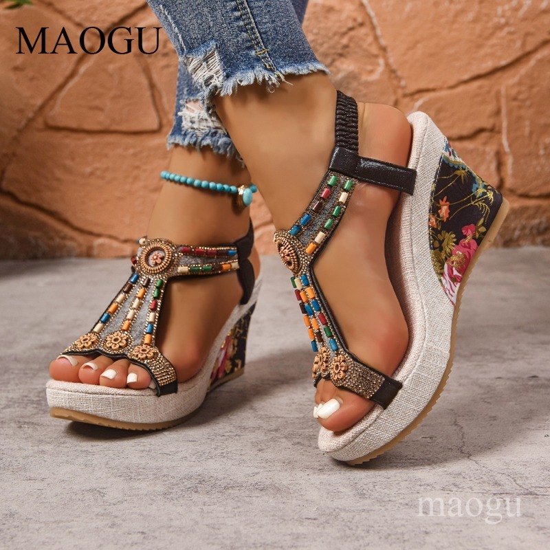 Boho Beaded Floral Wedge Sanda - Ethnic Boho Fashion review and price