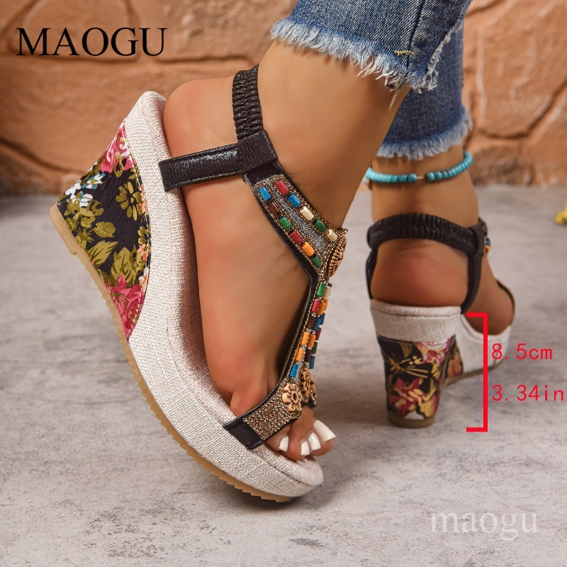 Boho Beaded Floral Wedge Sanda - Ethnic Boho Fashion review and price
