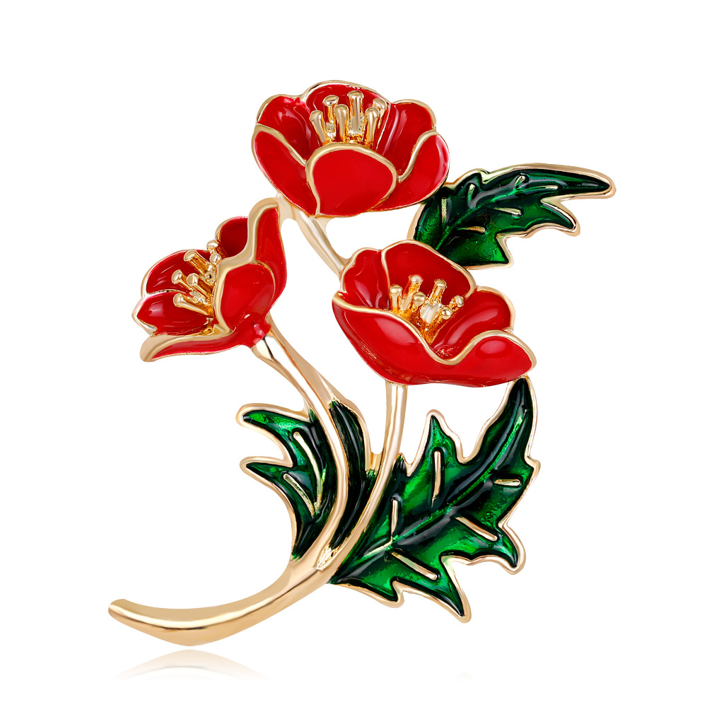 Enameled Red Poppy Flower Broo - Ethnic Fashion Uk review and price